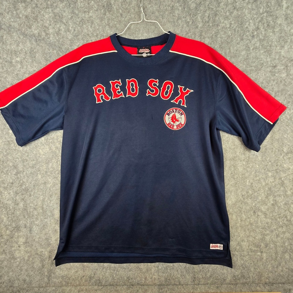 Boston Red Sox Shirt Mens XL Blue Red Stitches Mesh Baseball Jersey Graphic B